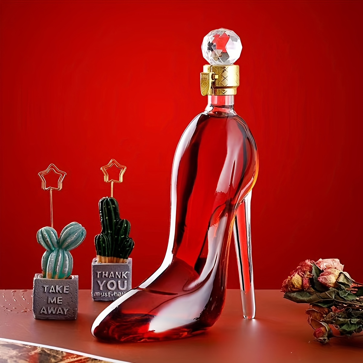 1pc, Creative High-heeled Shoes Ornaments, Special-shaped Wine Decanter,  Lead-free Sealed Empty Wine Bottle, Glass Craft