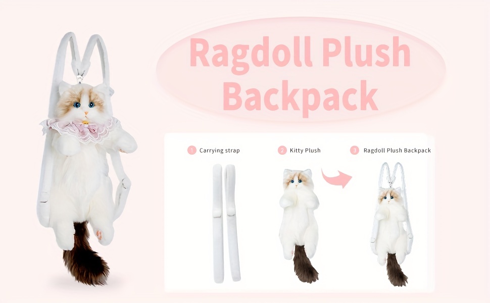 Handmade Unique Ragdoll Cat Shaped Backpack Stuffed Animal Cat