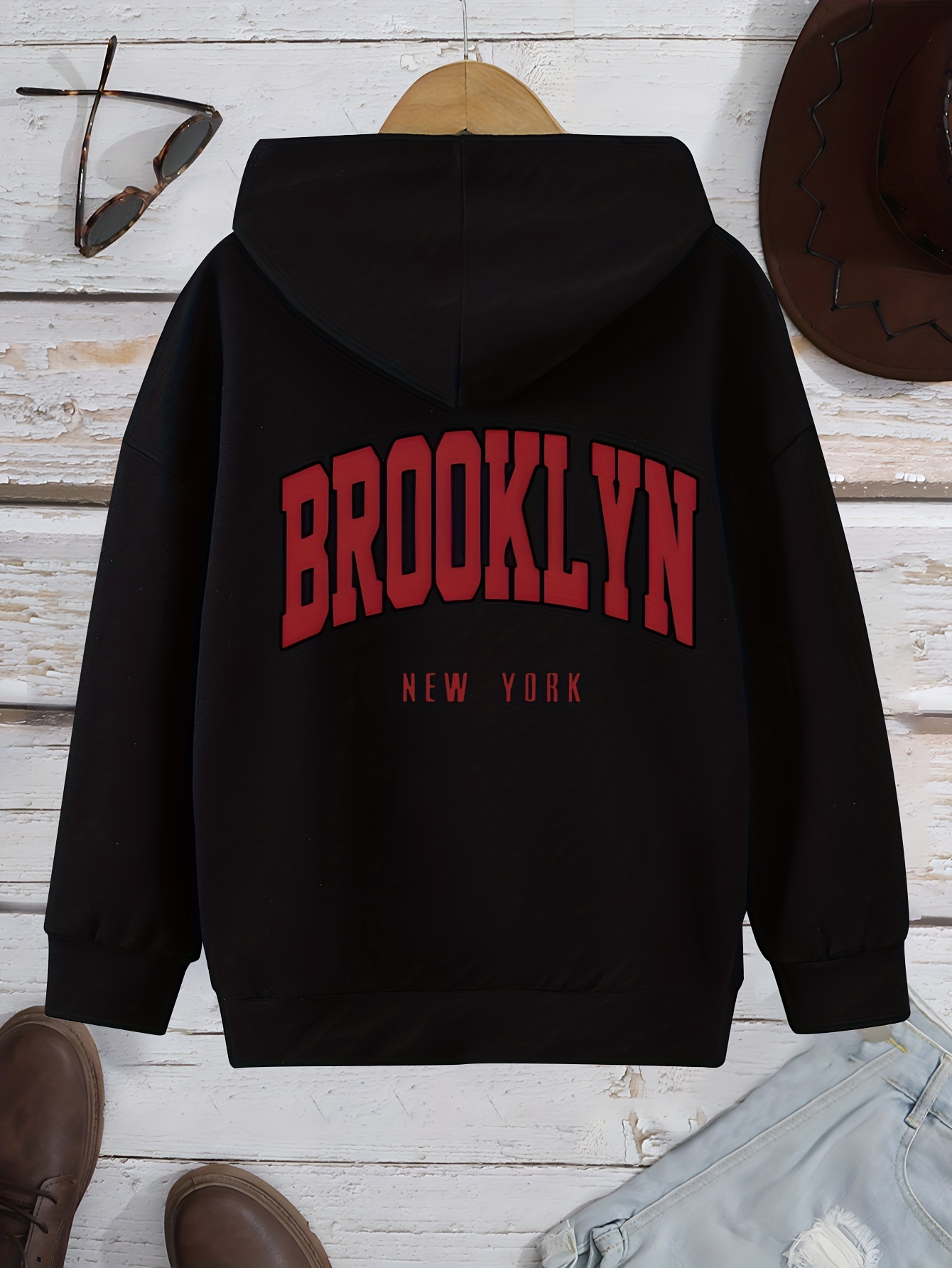 Printed hoodie - Dark red/New York - Kids