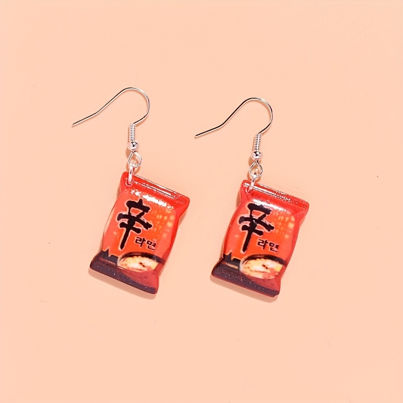 Y2K Kpop Instant Noodles Resin Drop Earrings, Statement Dangle