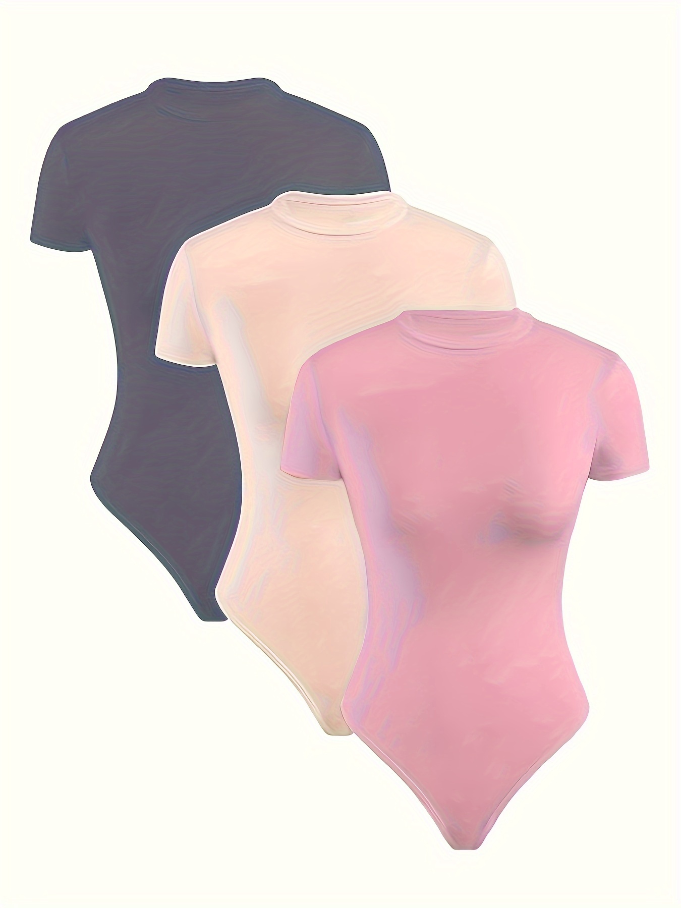 3 Pack Short Sleeve Bodysuit for Women Crewneck Casual Basic T