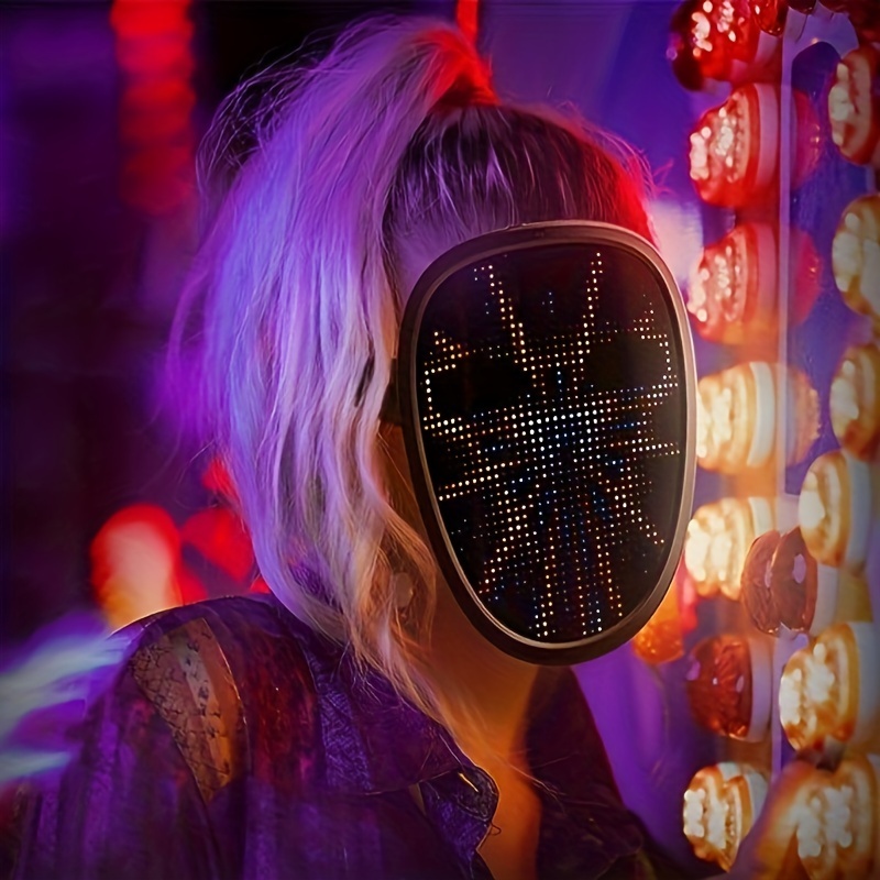 This face mask with LEDs comes with 70 static faces preinstalled