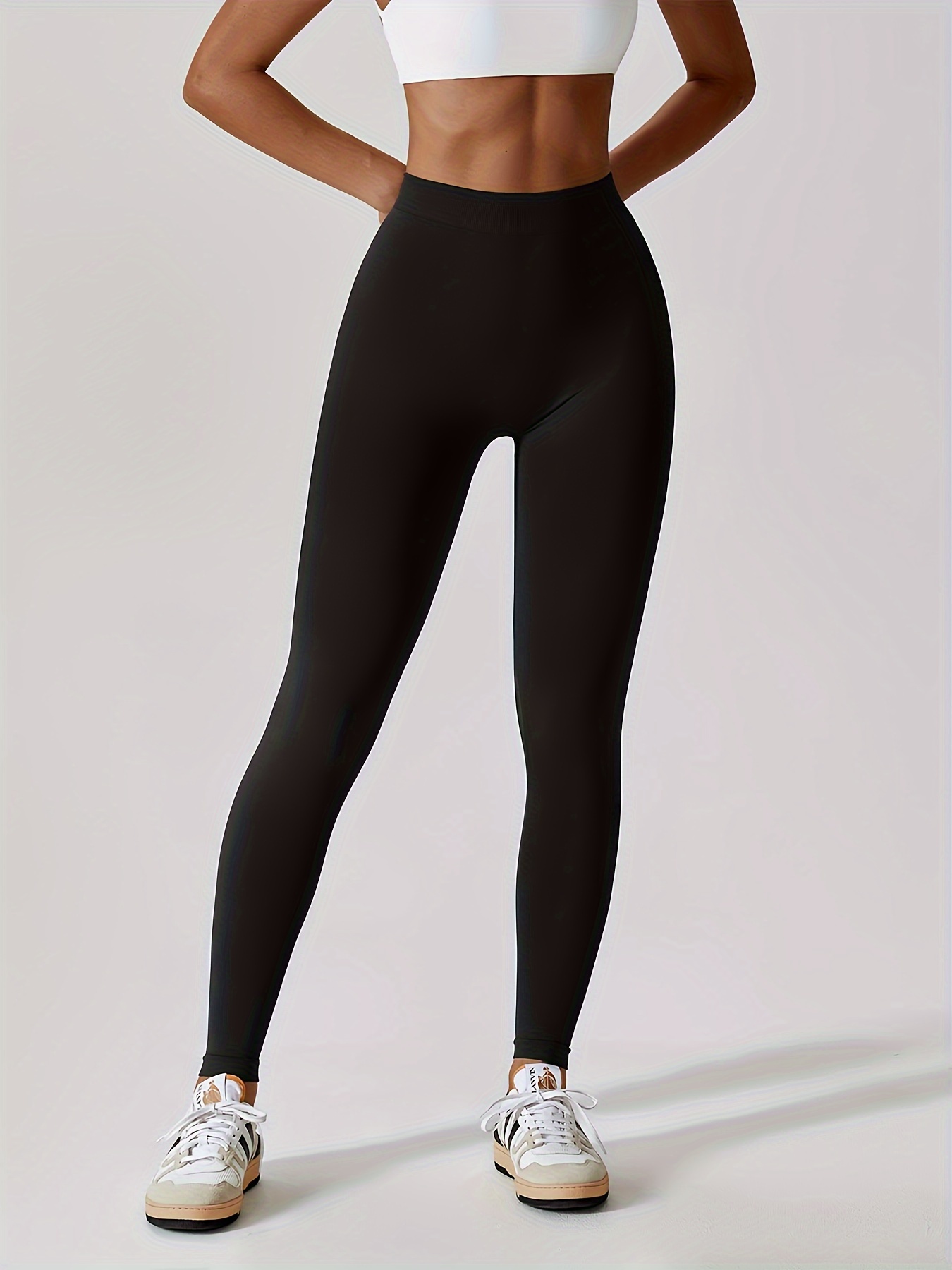 Women Solid Color High Waist Pants Stretchy Yoga Sport Bottoms Compression  Pants