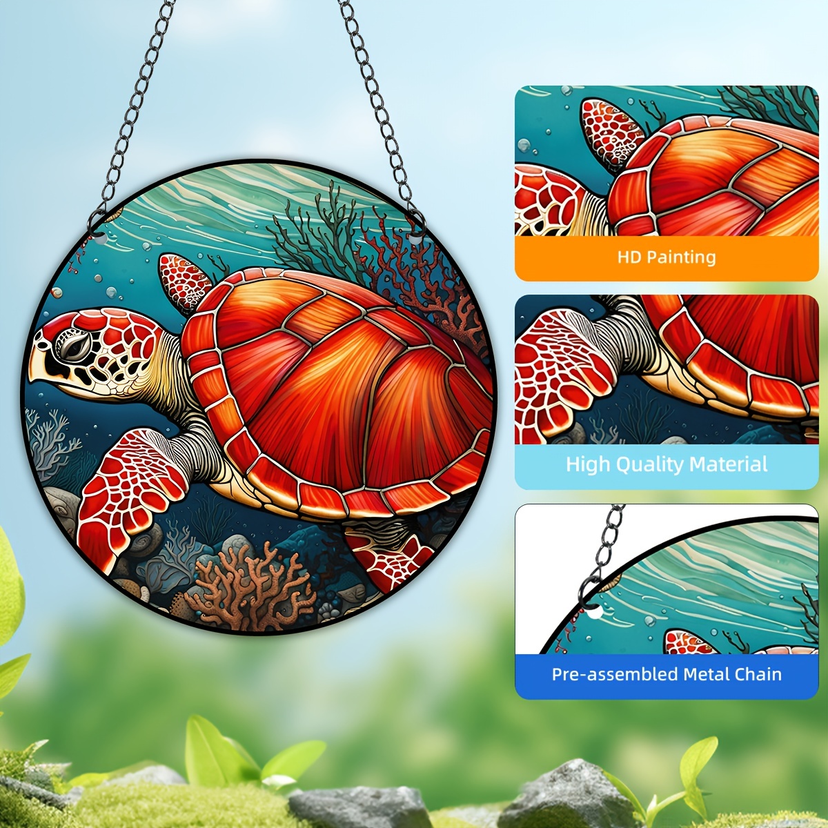 Sea Turtles Underwater World Window Decor Stained Suncatcher - Temu