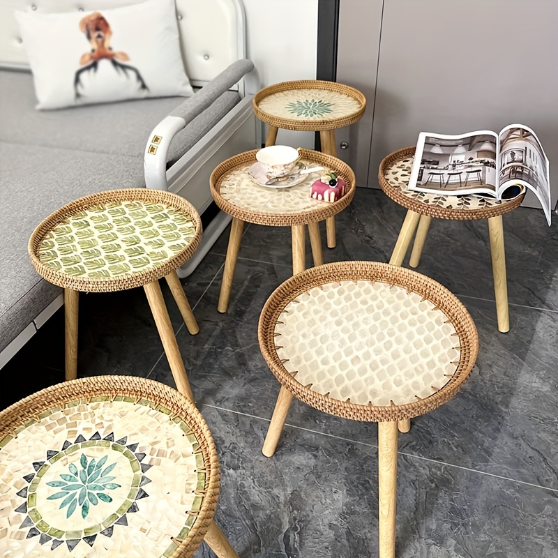 1pc Mesa Pequeña Rattan Hecha Mano Estilo Nórdico Concha - Temu