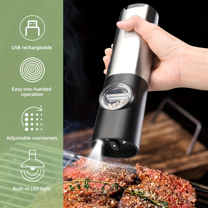 Electric Automatic Mill Pepper And Salt Grinder USB Charging Spice Salt  Pepper Grinder With LED Light Adjustable Coarseness Mill