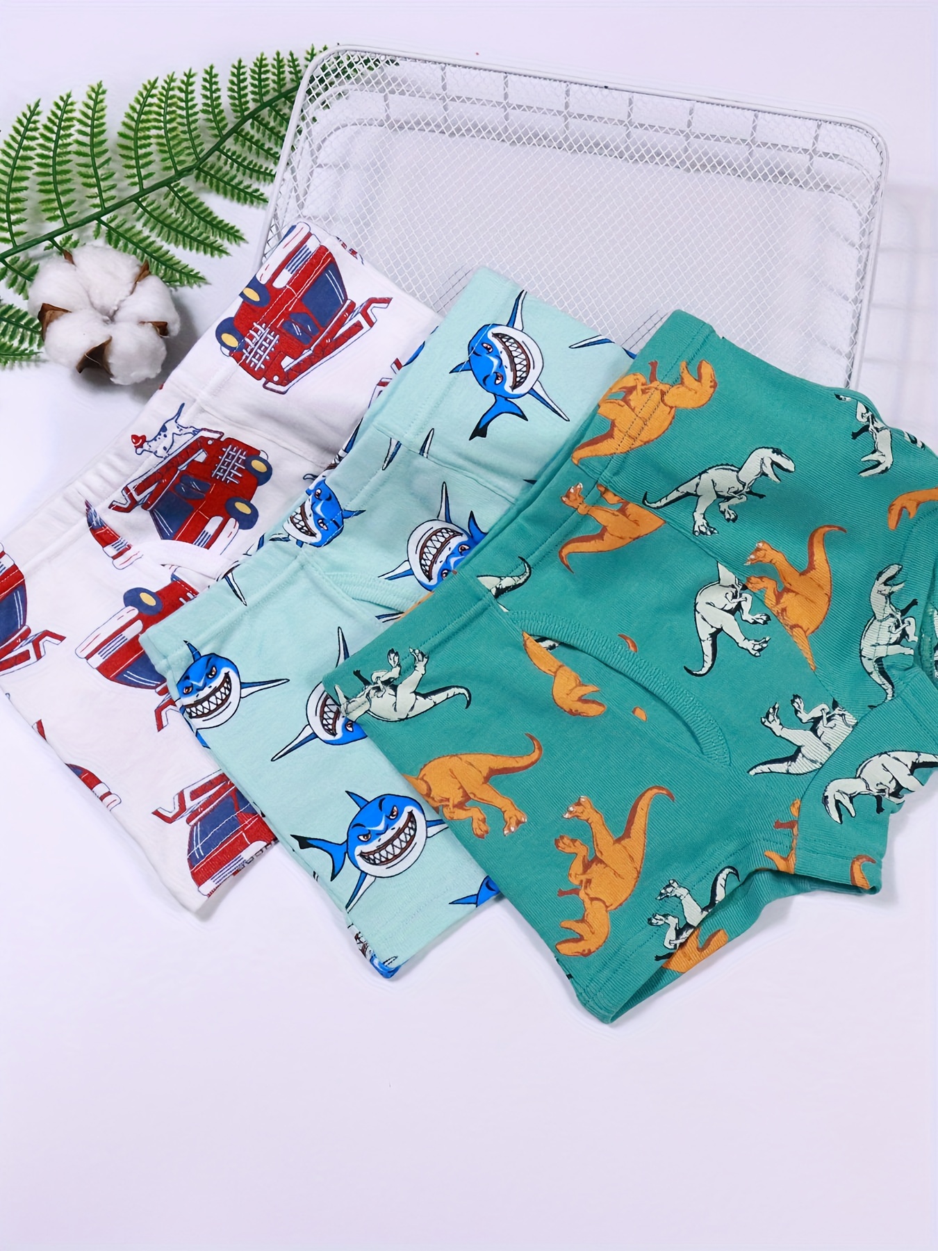 Boy's Comfy Boxer Briefs Cartoon Dinosaur/shark/truck - Temu