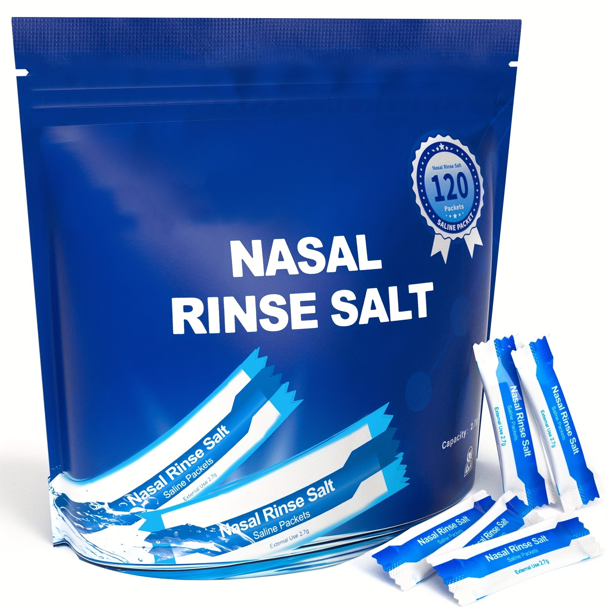 Lurrose 40 Packs Packets Nasal Wash Nose Cleansing Salt Nasal Cleaning Salt  Nasal Rinse Mix Pack Instant X40 Blue Sodium Chloride Auxiliary Supplies  Rinse Mix for Nose Saline Packs