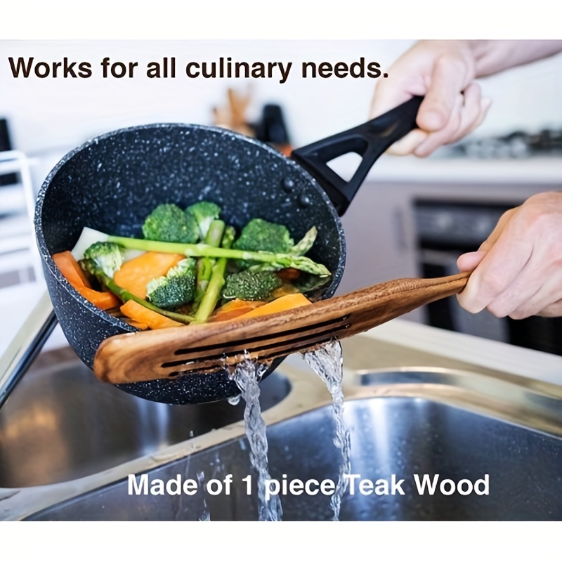  Juego de utensilios de madera para cocinar, juego de utensilios  de madera de teca, espátula de madera para utensilios de cocina  antiadherentes, juego de 5 : Hogar y Cocina