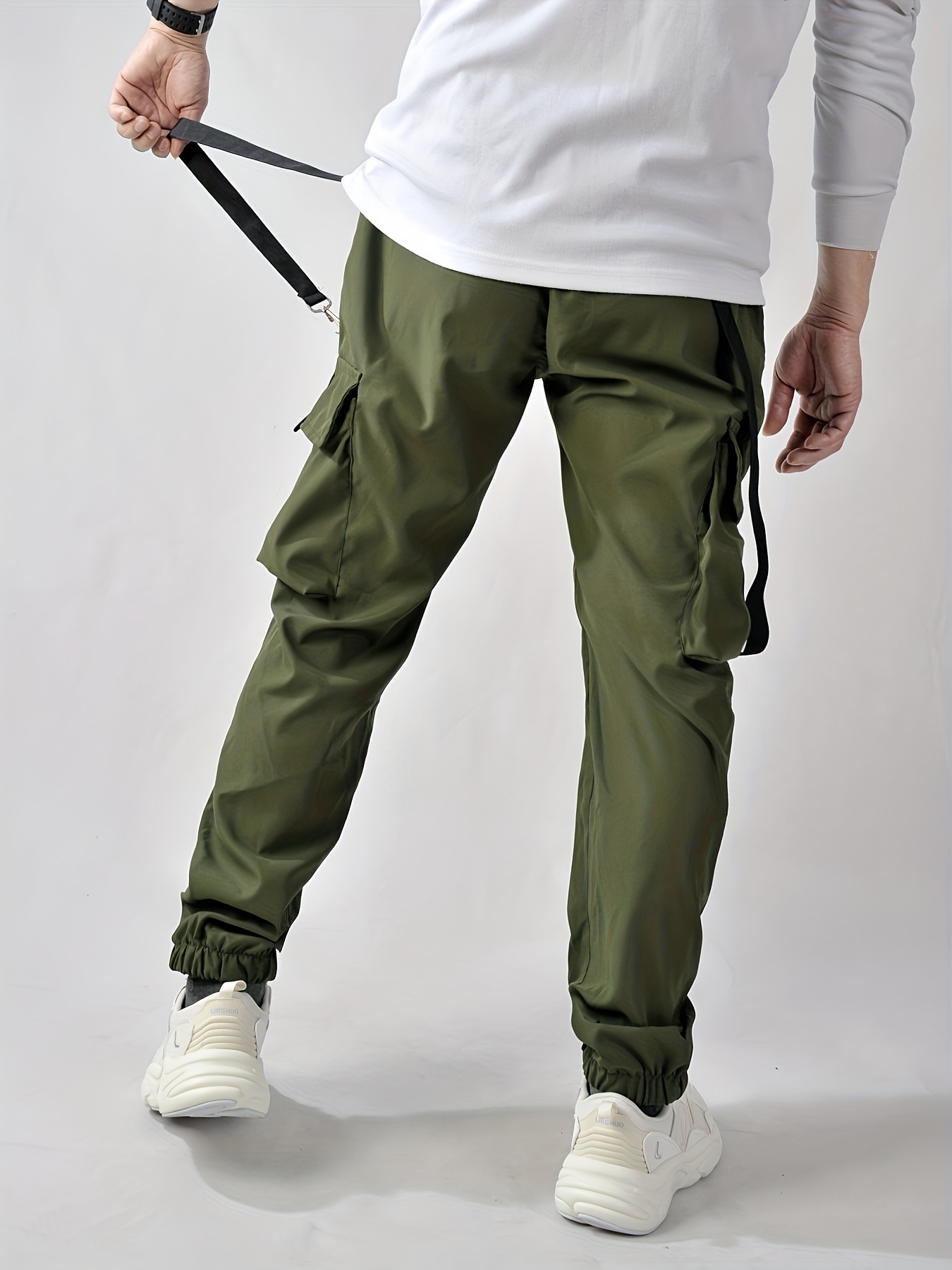  HUANLE Pantalones deportivos de moda para hombre 2021,  pantalones deportivos para correr, fitness, casuales, holgados, con cordón,  Verde (Army Green-1) : Ropa, Zapatos y Joyería