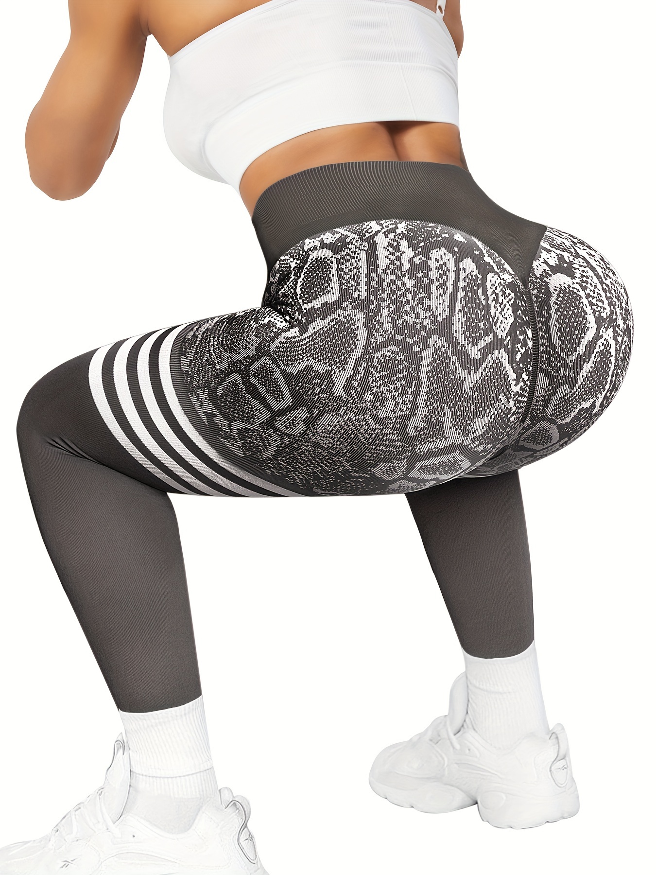 Carbon 38 High Waisted Snake Print Workout Leggings Black Gray Small 
