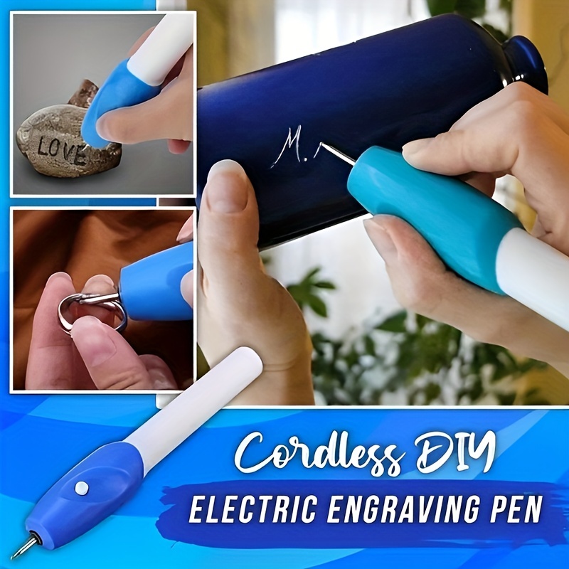 Electric Engraving Pen Jewelry Engrave Pen DIY Wood Glass Metal Engraver  Pen Carve Engraving Tool (Color: Blue)