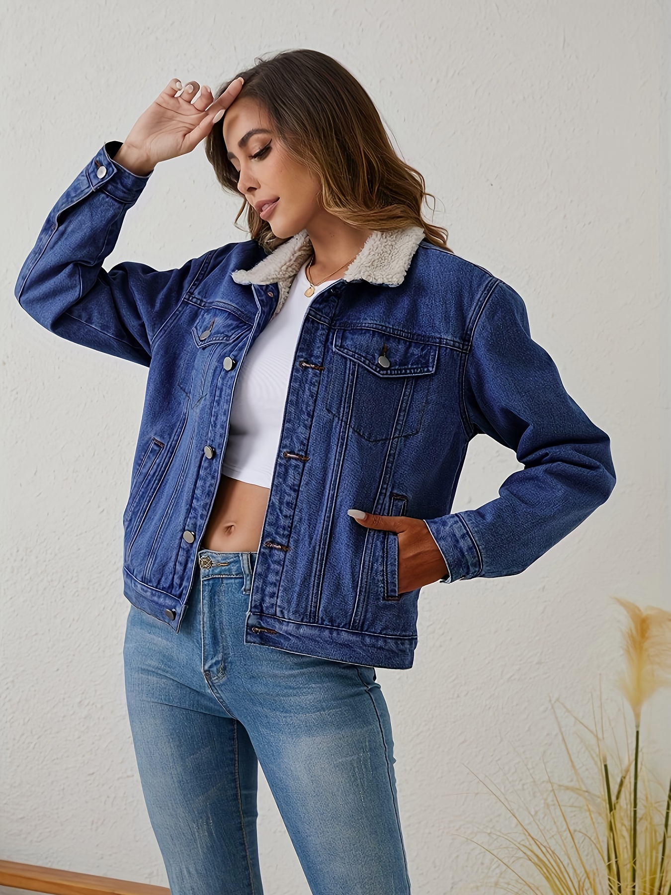 Oversized Fleece Fur Lined Denim Jacket with fur  Denim jacket with fur, Fur  lined denim jacket, Denim jacket women