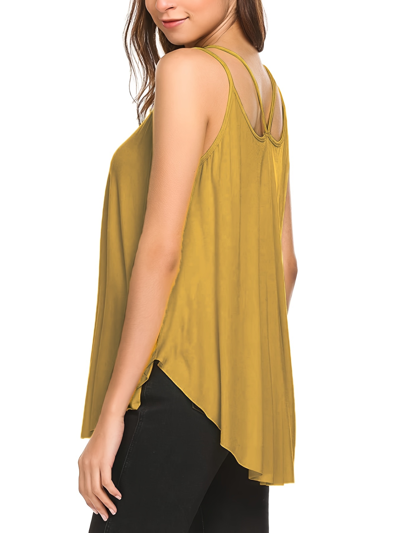 Solid Deep V Neck Sleeveless Camisole Tank Top Sexy Loose - Temu Canada