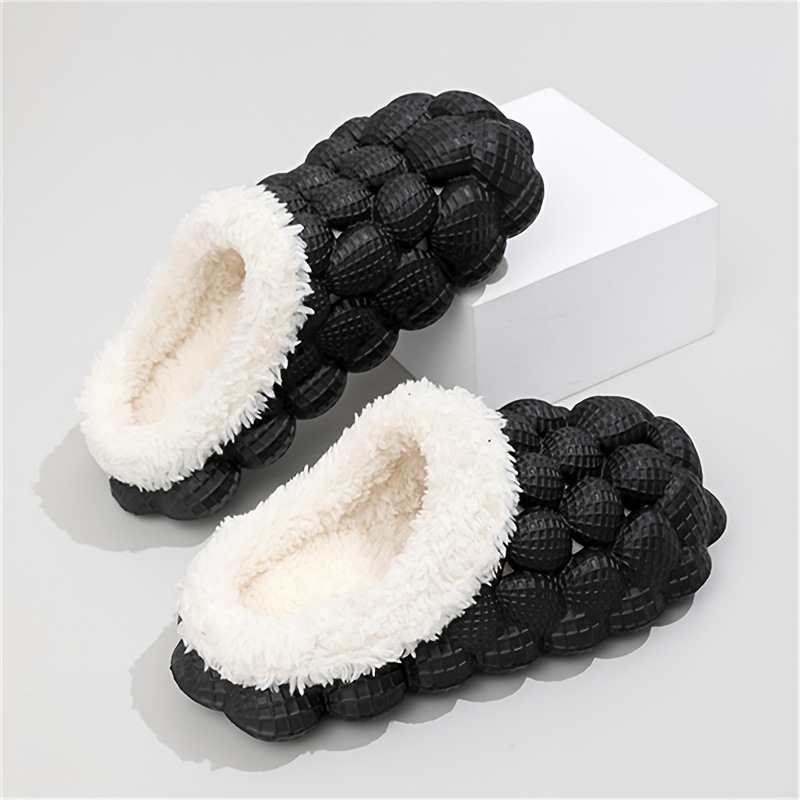 Solid Fleece Footwear, Women's Bubble Warm Soft Slides,Slippers Women,Temu