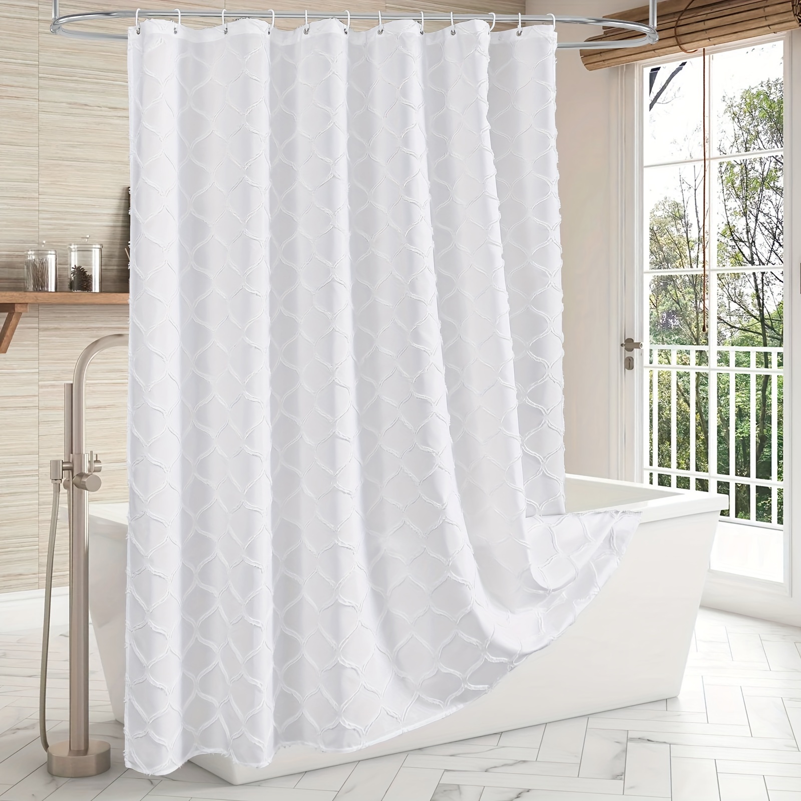 Boho Fabric Shower Curtain Tufted Chic Elegant Geometric - Temu Cyprus