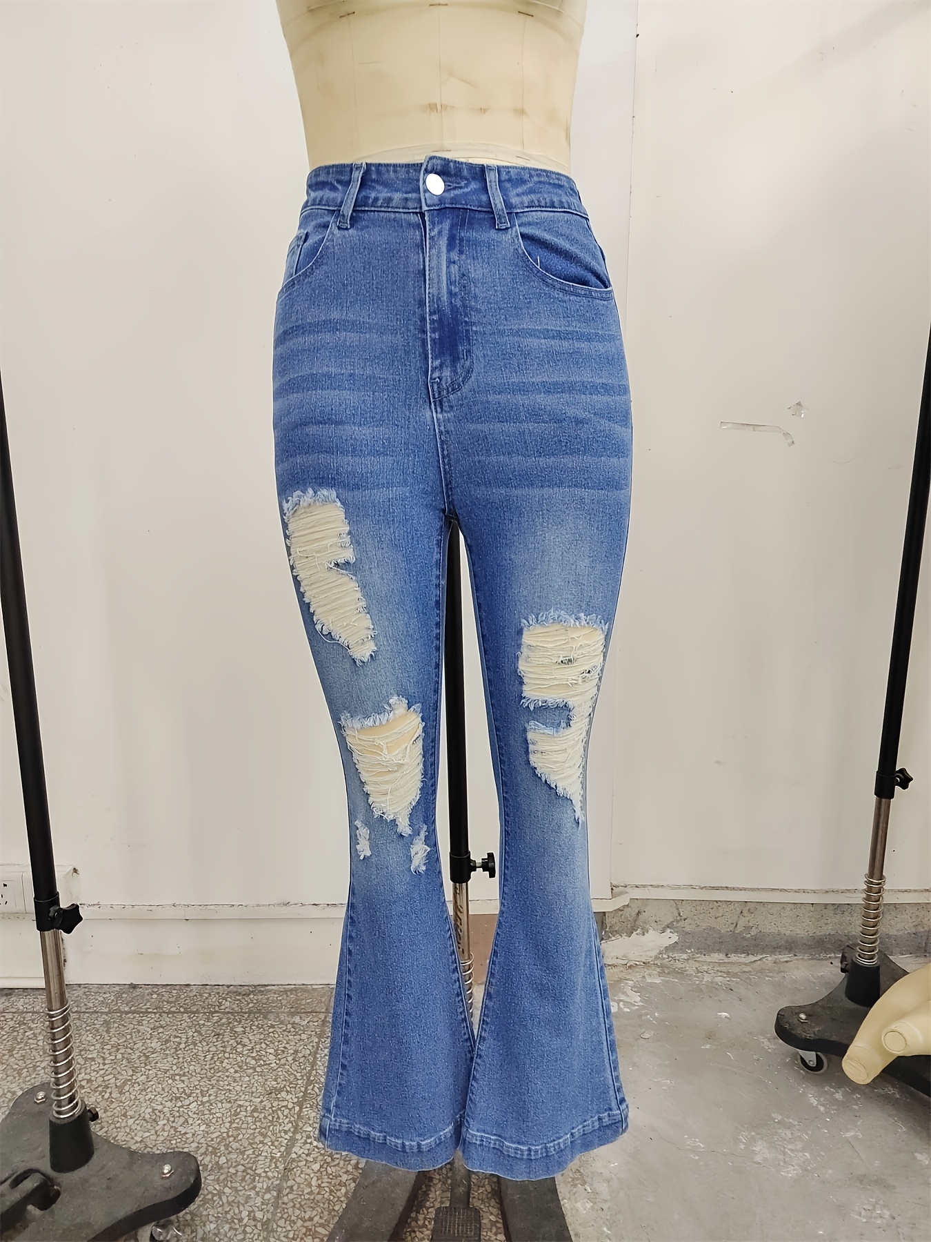 Vintage Flare Leg Ripped Jeans Desgastado High - Temu