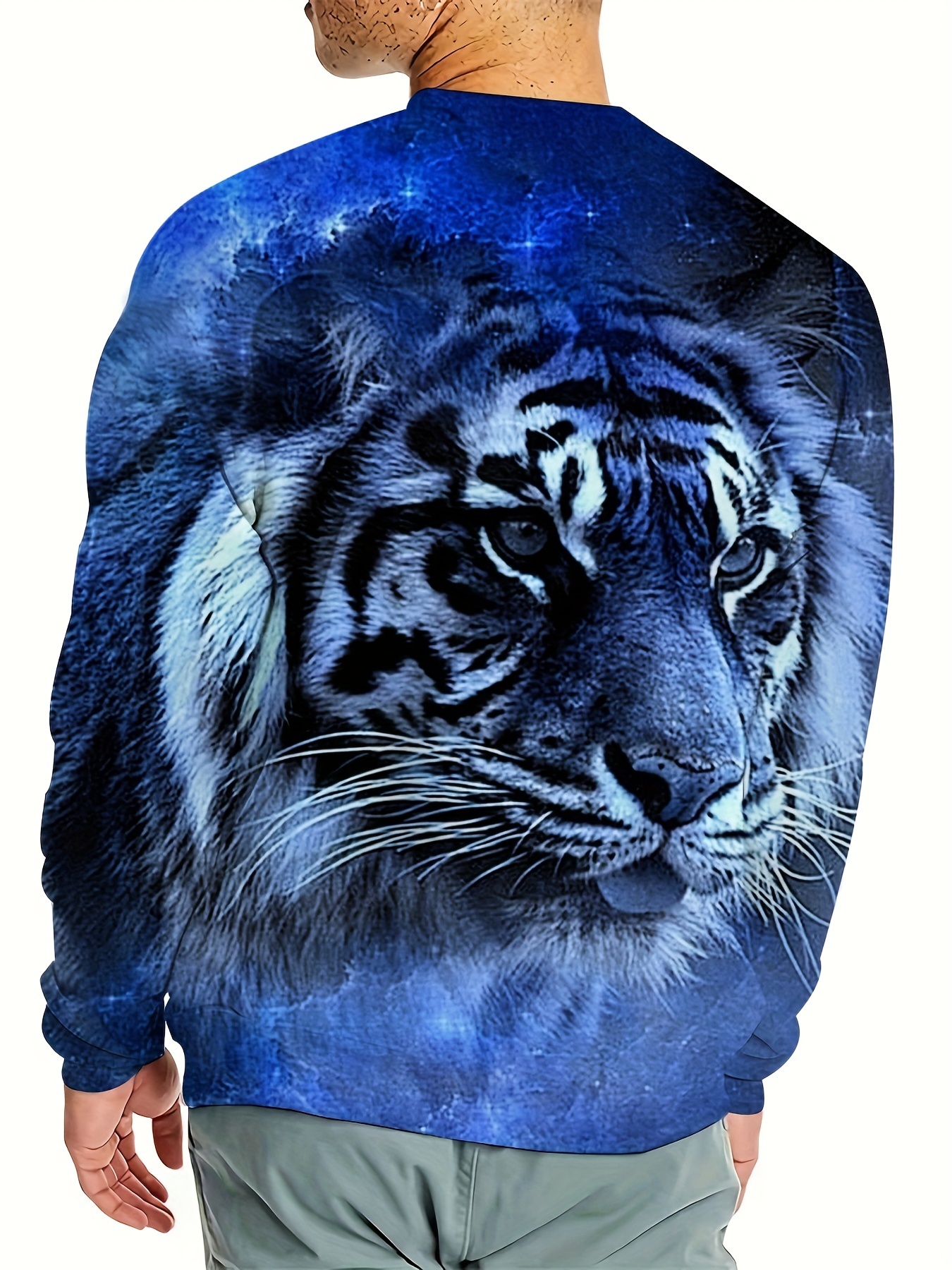 Plus Size Men s 3D Tiger Print Sweatshirt Crew Neck Pullover For Fall Winter Men s Clothing