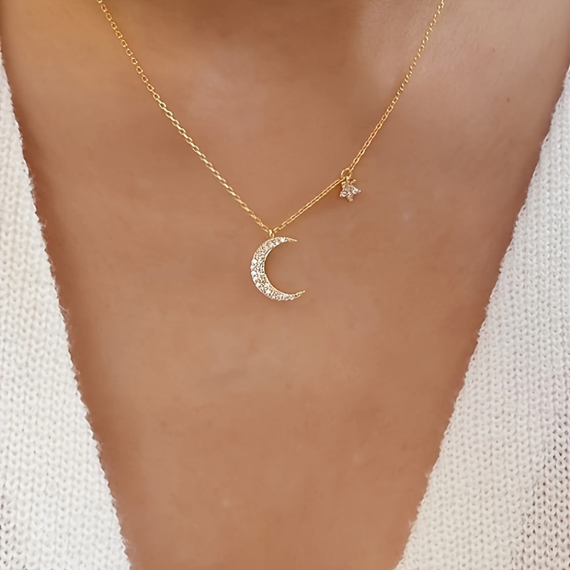 

Delicate Zircon Star Moon Pendant Clavicle Chain Women's Necklace Birthday Party Gift For Eid, Ramadan