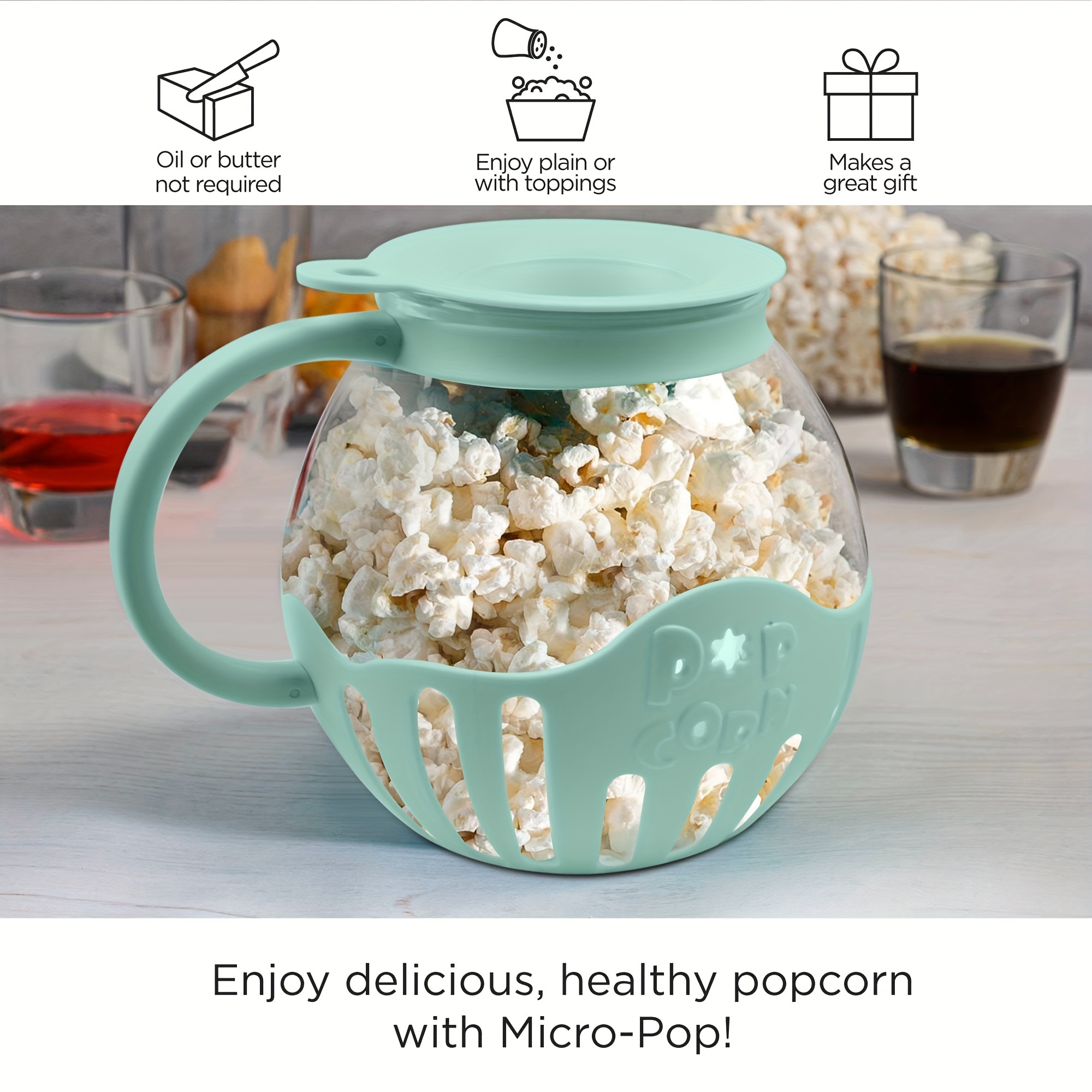 New Tasty Microwave Popcorn Popper 1 1/2 Quart Borosilicate Glass