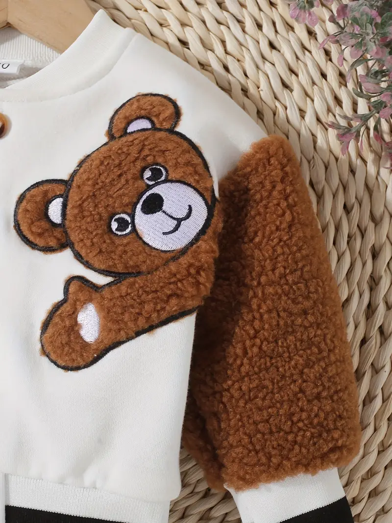 baby adorable bear embroidered jacket kids single breasted long sleeve trendy coat details 5
