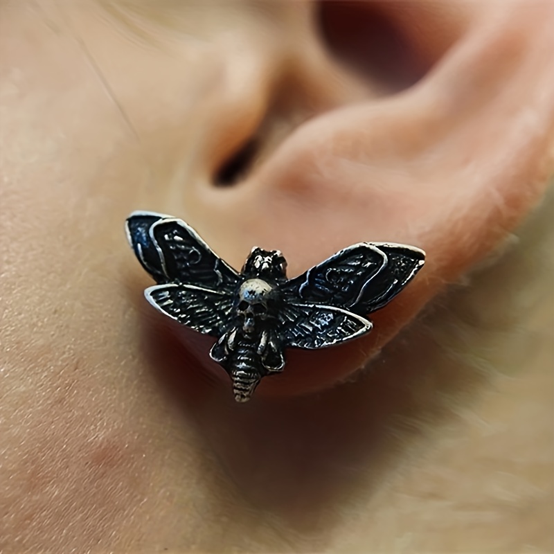 

1pair Gothic Retro Skull Bee Stud Earrings For Men, Fashion Jewelry Earrings