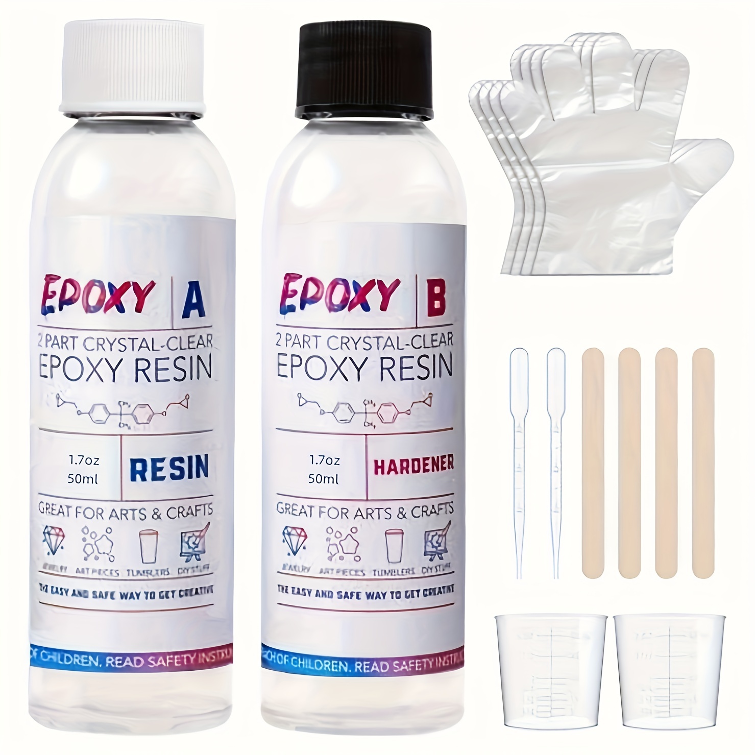 Epoxy Resin Kit Crystal Clear Easy Mix 3:1 AB Resin with Sticks,Graduated  Cups and