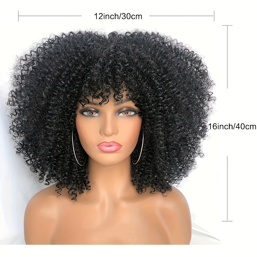 Kinky Curly Human Hair Wig, 250 Density with Bangs
