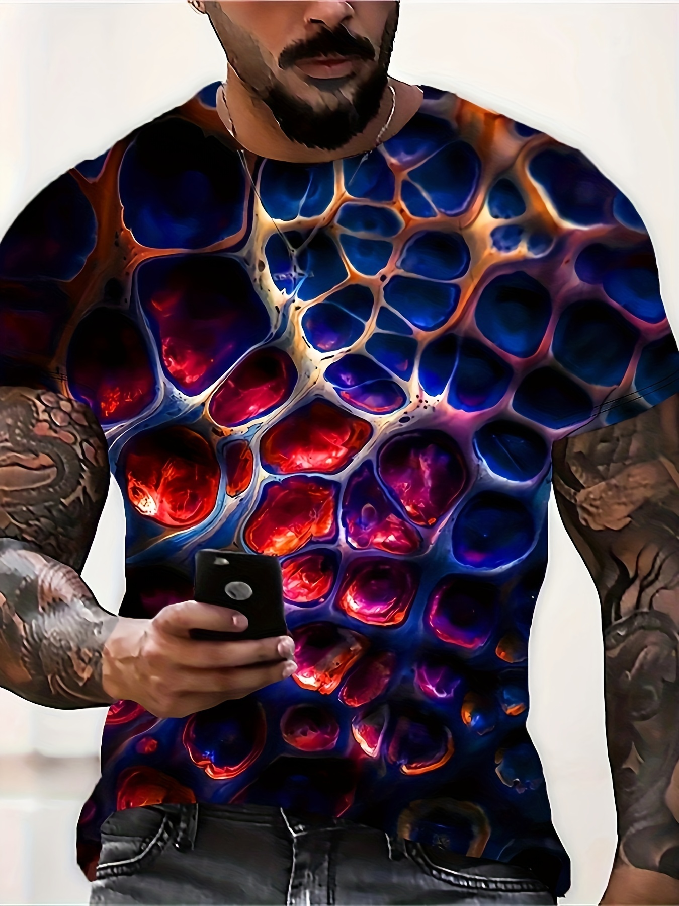Estampado Patrón 3d Camiseta Activa Cuello Redondo Diseño - Temu Chile