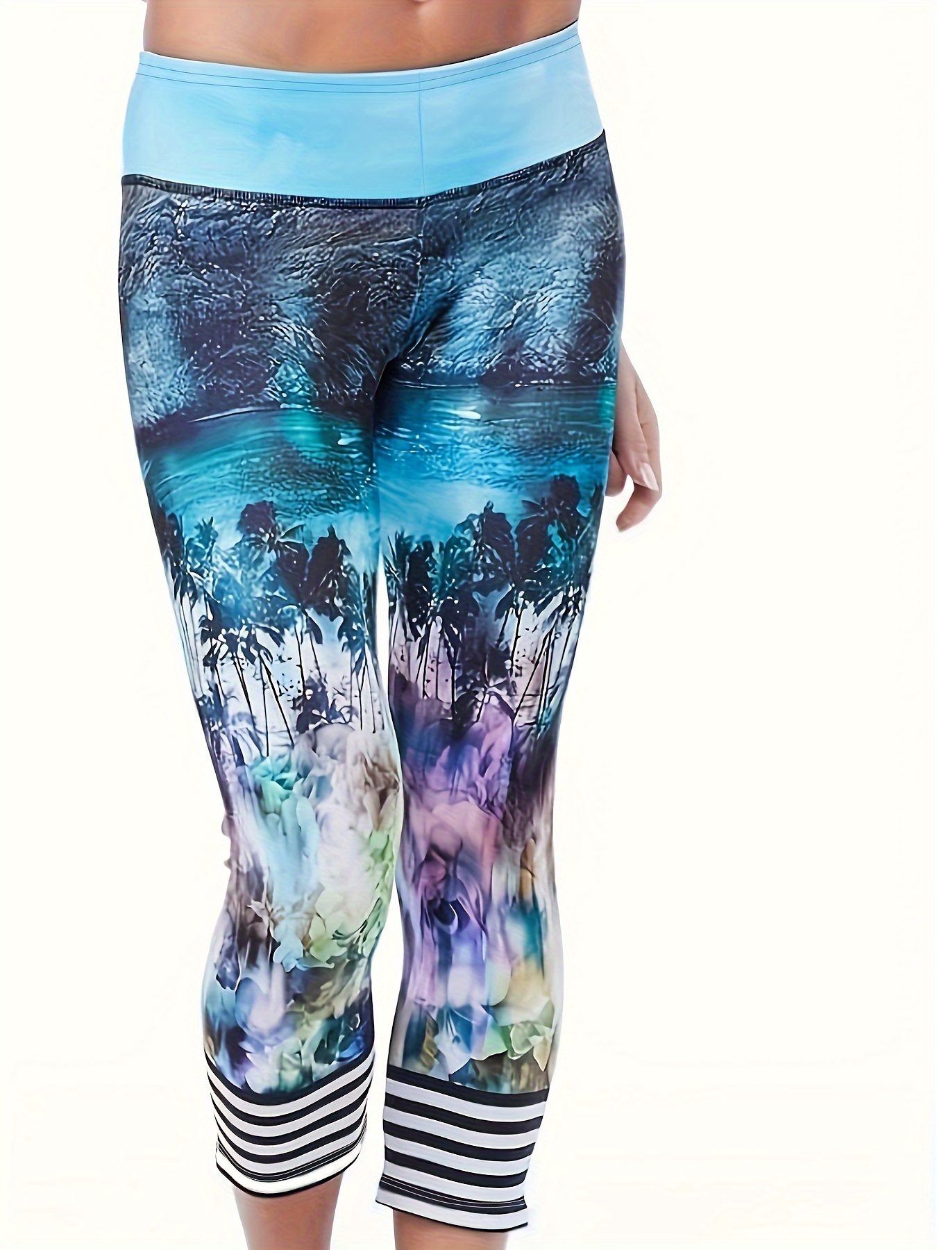 Plus Size Sports Leggings, Women's Plus Tie Dye & Graphic Print High Waist  Stretchy Fitness Pants