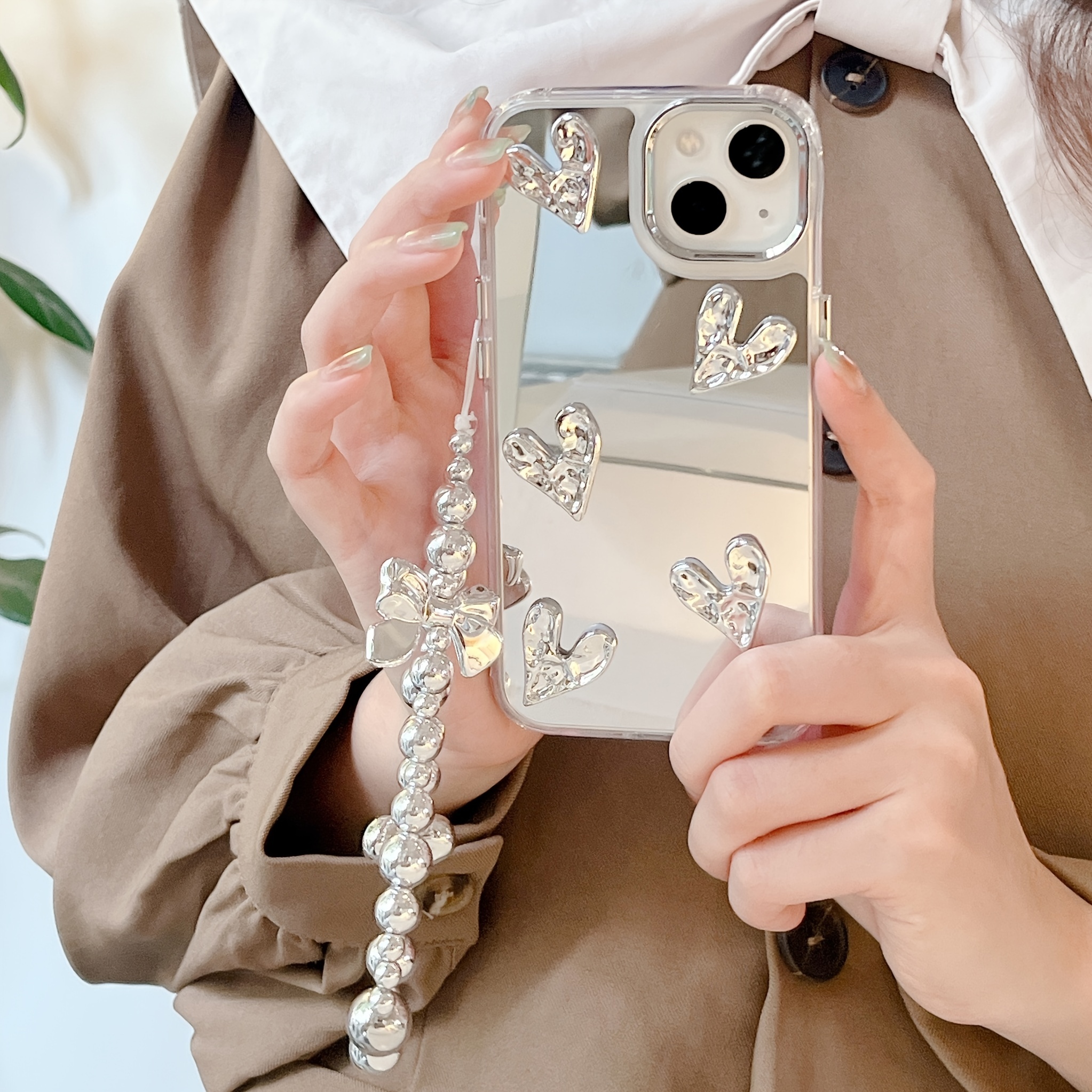 

1 Pc Three-dimensional Irregular Love Electroplated Graphic Phone Case Bow Love Chain For Iphone 14 13 12 11 Pro Max