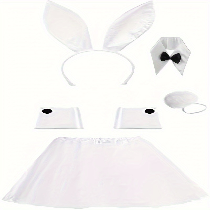 Women's Bunny Costume Set Rabbit Ear Headband Collar Bow Tie Costume Cuffs  Rabbit Tail for Easter Party