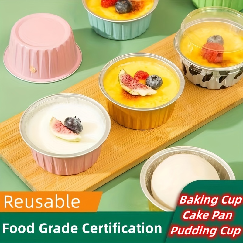 80PCS Cupcake Cups with Lids and 100PCS Spoons,Desserts Flan, 125ml Baking  Cups with Lids, Aluminum Foil Desserts Cupcake Flan, Cheesecake Custard
