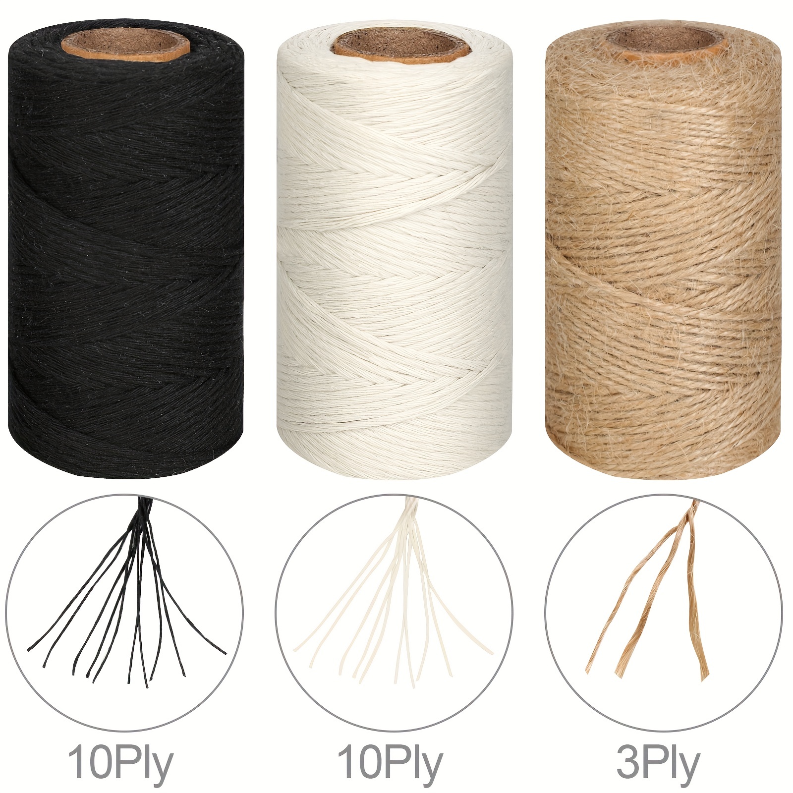 984 Ft Twine String, Natural Jute Twine, 2mm Thin White Cotton Twine Rope,  10ply Black Cotton Twine For Crafts, Art, Gardening Plants, Gift Wrapping