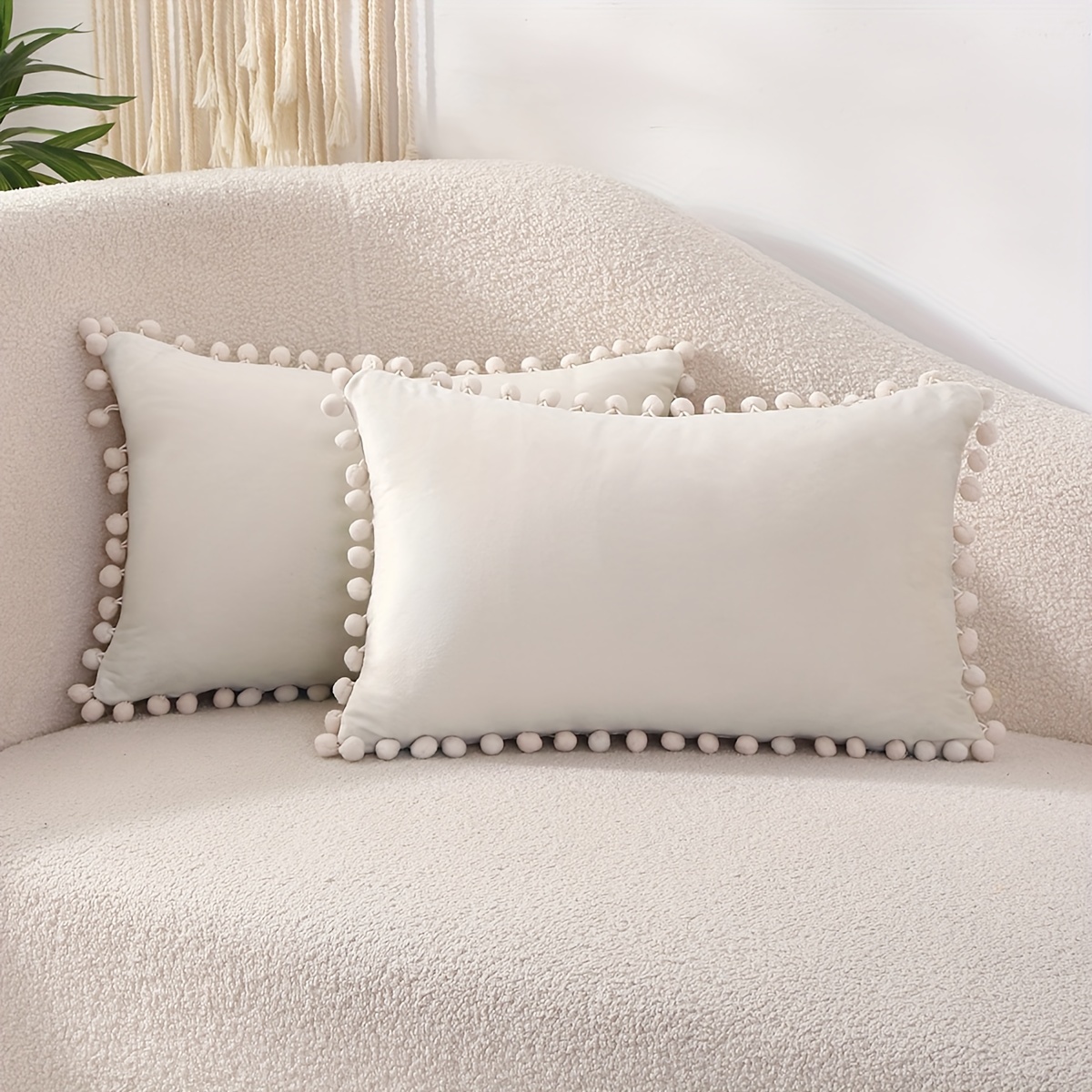 TEMU 2pcs Of Solid Color Polka Dot Velvet Waist Pillow Cushion Cover