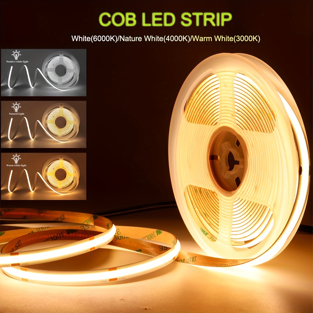 Cob Led Strip Lights Warm White Lighting Flexible Ribbon - Temu