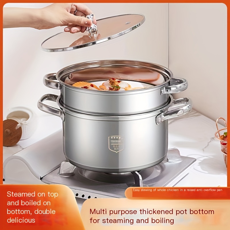 Stainless Steel 3-tier Thick Steamer Pot Soup Steam Pot Universal Cooking  Pots For Induction Cooker Gas Stove Top - Temu