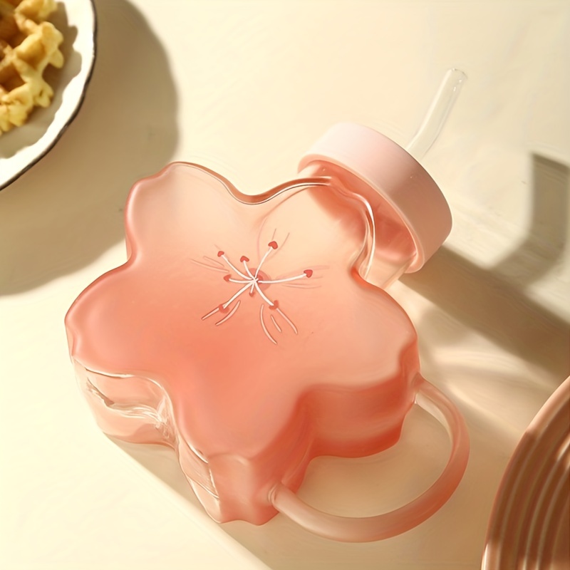 Kawaii Flower Glass Cup With Lid Straw Cute Orange Coffee Mug Milk