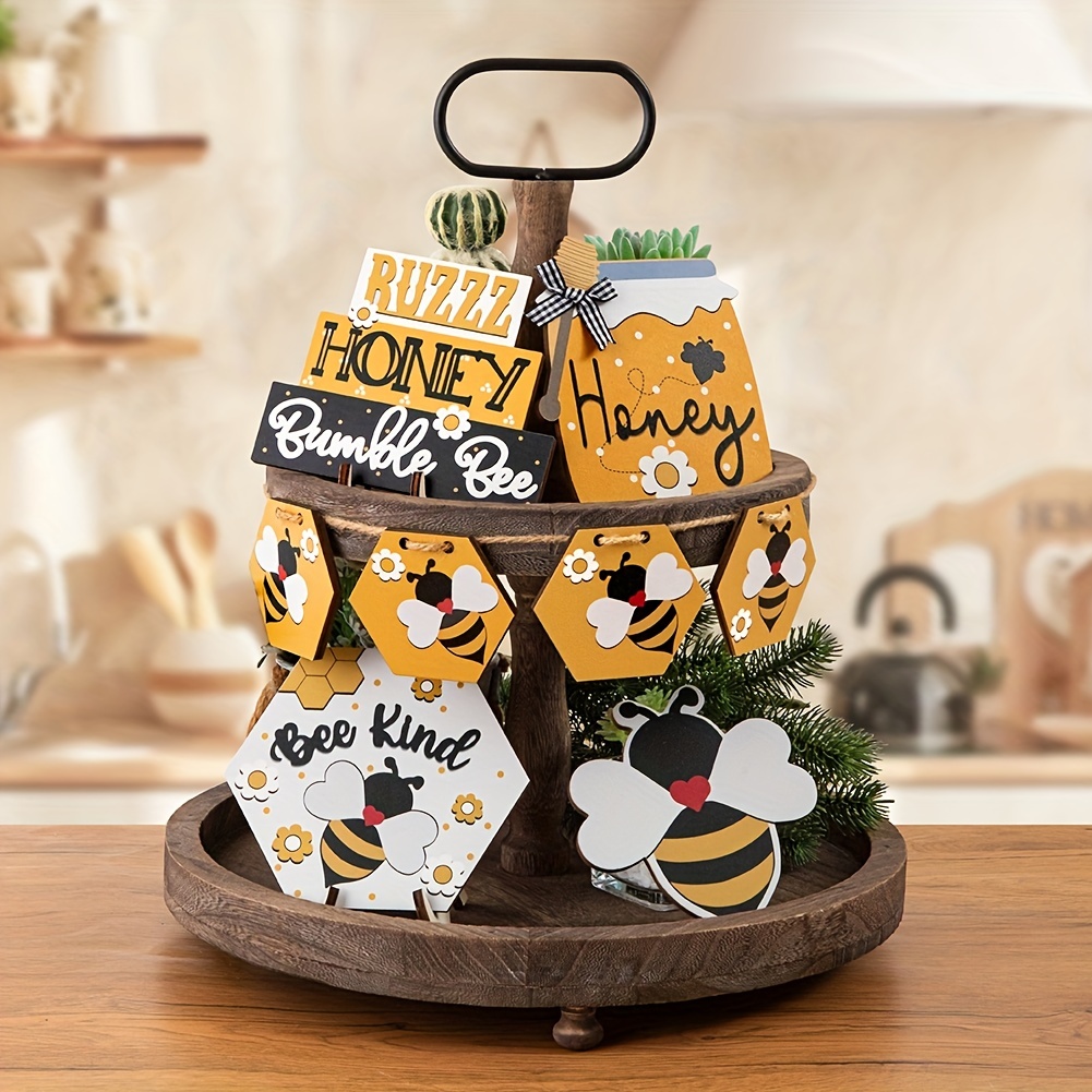 Mini Beehive Farmhouse Bee Tiered Tray Decor - Busy Honey Bee Centerpieces  Honeycomb Decorations for Bee Themed Party Baby Shower Birthday Table Party