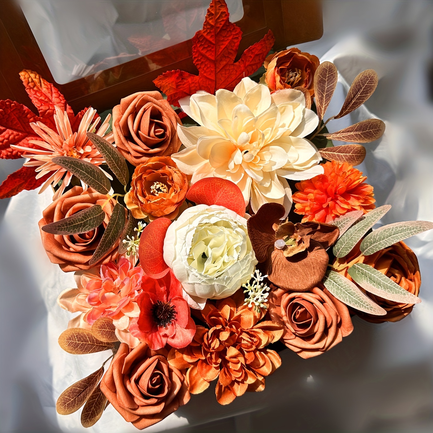 

1pc, Red Orange Silk Artificial Flower Set For Diy Halloween Home Decoration, Wedding Bouquet, Bride Flower Ball Party Decoration