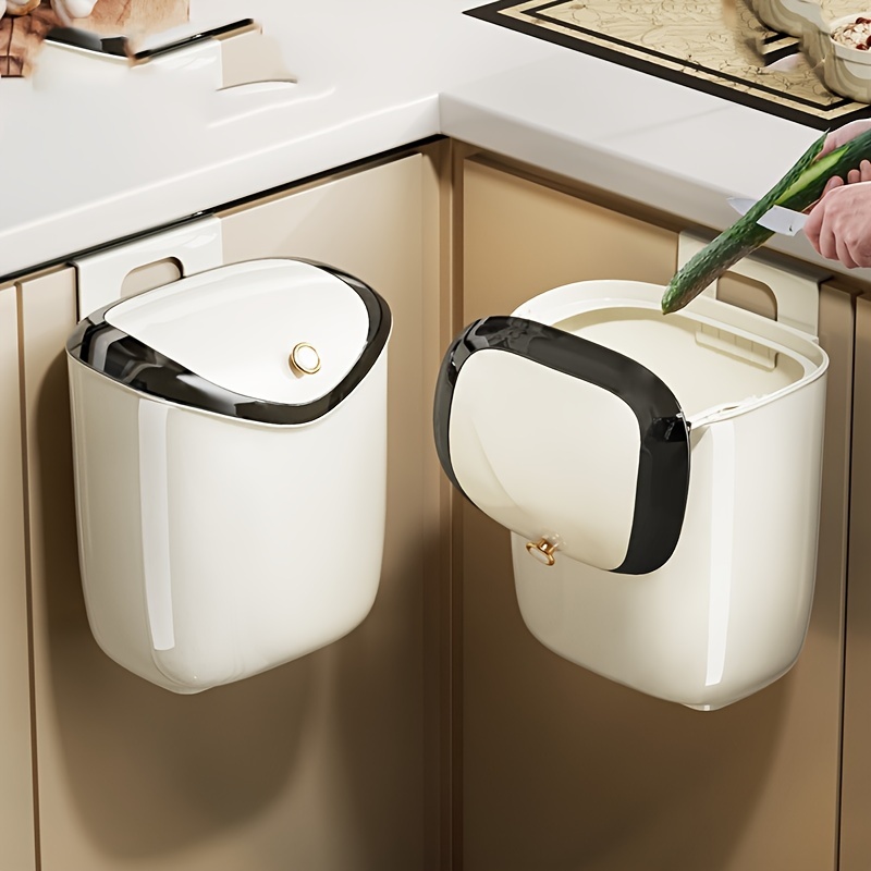 Cubo de basura pequeño colgante con tapa para encimera o debajo del  fregadero, cubo de basura de 2.4 galones para cocina, armario, baño,  dormitorio