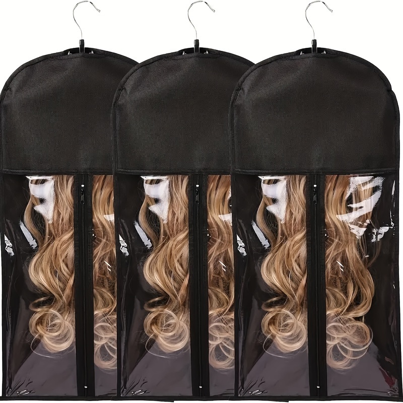 

1pc/ 3 Pcs Wig Storage Bag With Hanger, Non-woven Transparent Window Hair Extension Organizer, Dust-proof, Portable Travel Display Case