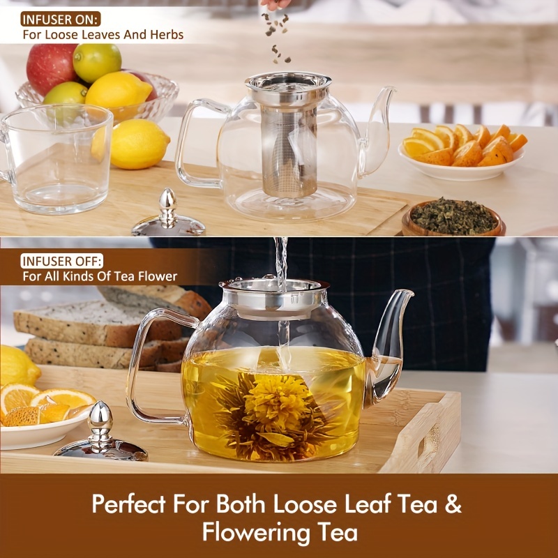 800ml/27oz Glass Tea Pot With Infuser For Brewing Loose Leaf Tea At Home