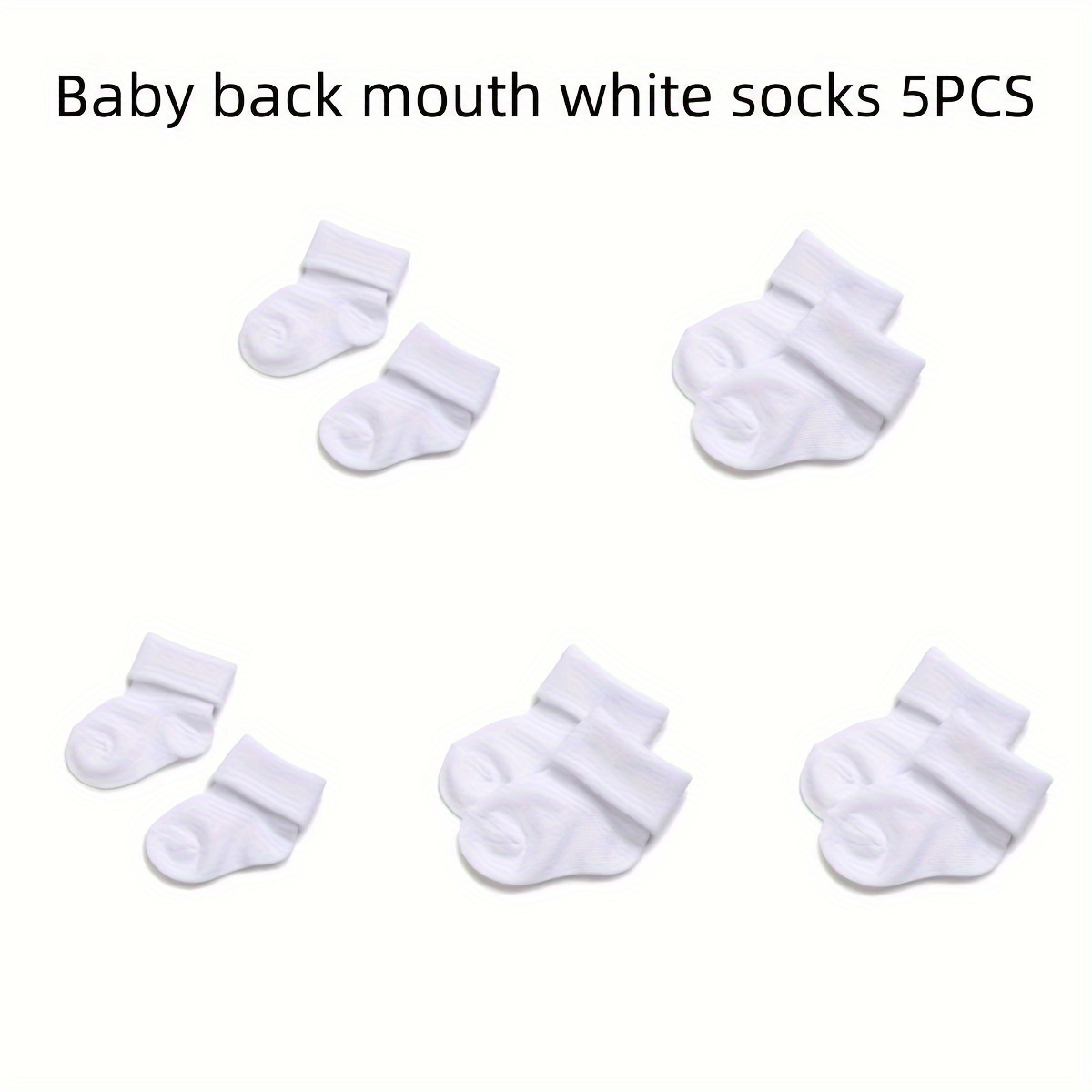 

(5 Pairs) Baby Boy's Breathable Solid Pure White Socks, Reverse Casual Crew White Socks