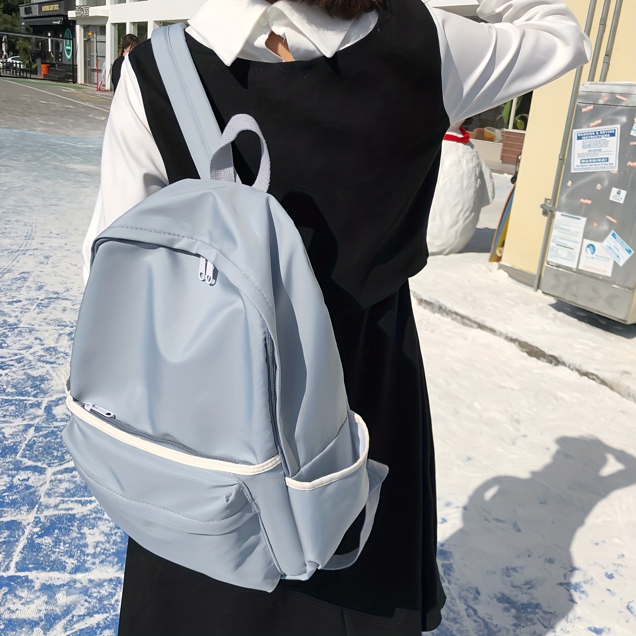 Casual Minimalist Preppy Backpack Large Capacity School Bag Zipper Storage