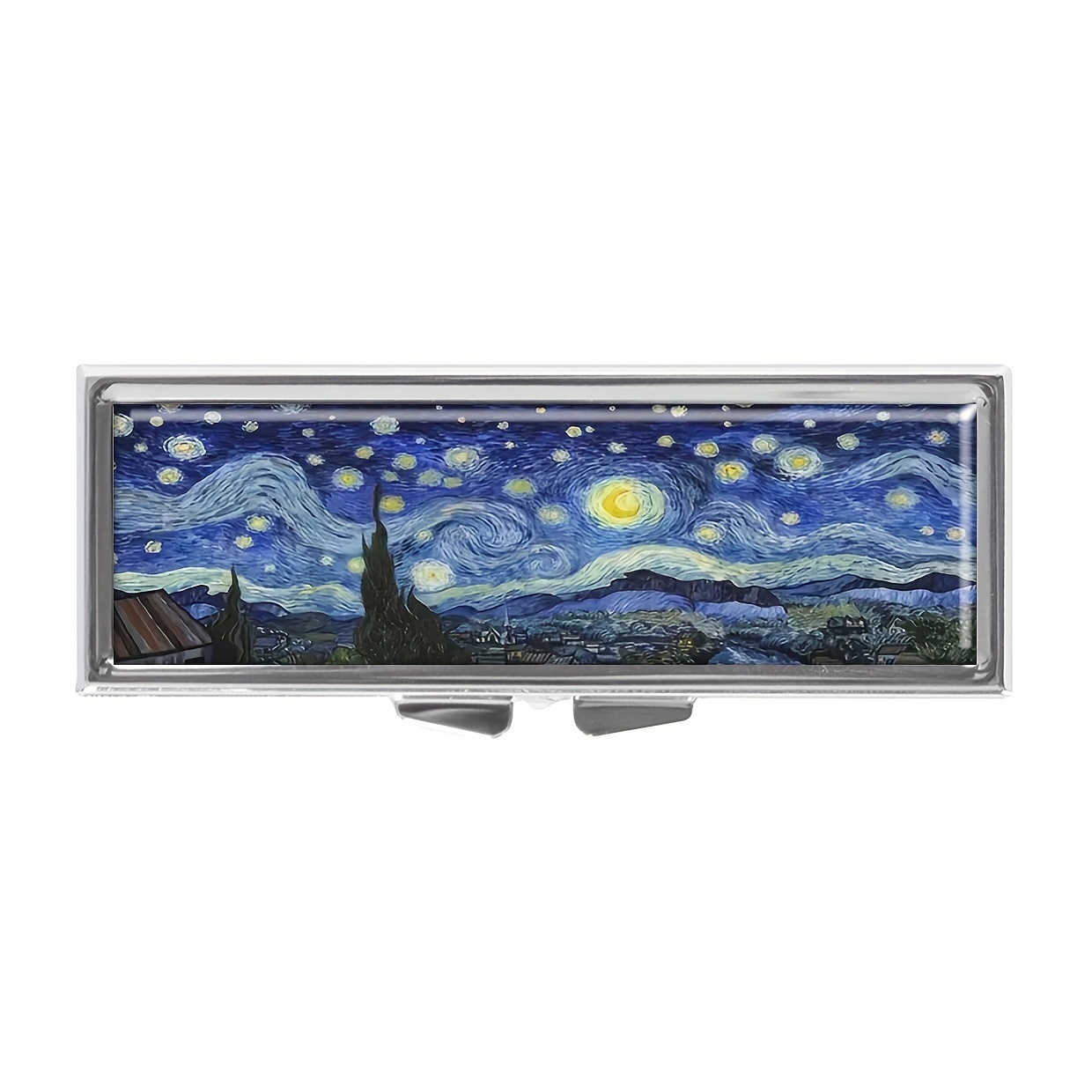 

1pc Starry Night Pill Box, 3 Compartment Mini Decorative Pocket Purse Pill Box, Portable Travel Medicine Tablet Vitamin Holder Organizer Rectangle Pill Case