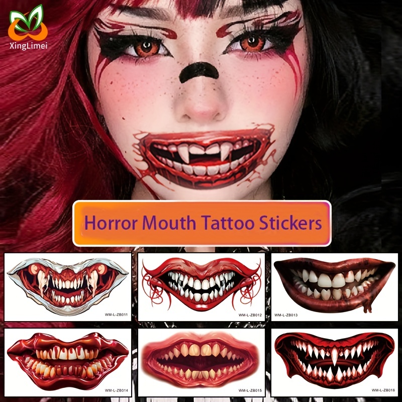 TsuperU Tatouage Halloween pour Visage Autocollant Maquillage Deguisement  Halloween Femme Cosplay Accessoire, Faux Tatouage Ephemere Gommettes