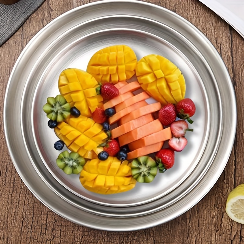 Stainless Steel Round Serving Platter for Barbecue Steak Dessert Buffet