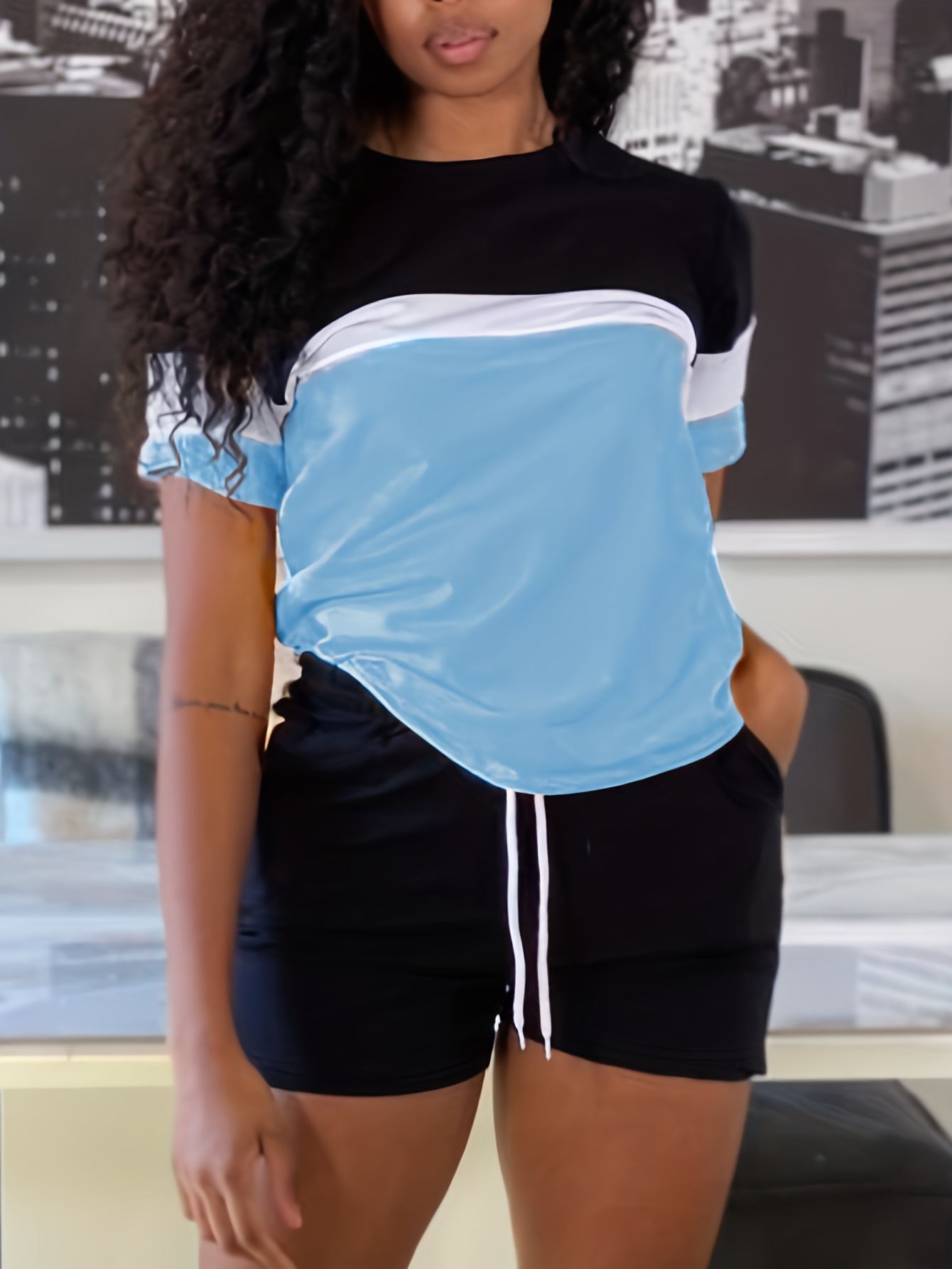 Casual Daily Wear Two piece Set Color Block Short Sleeve T - Temu