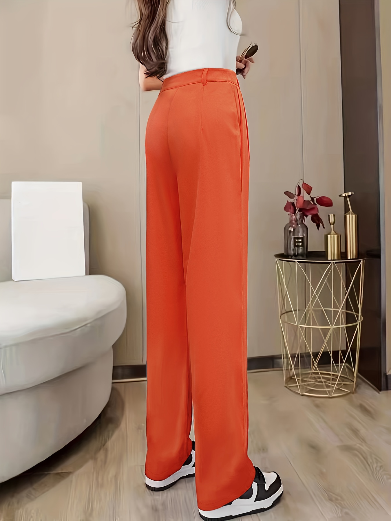 Buy SUNSIOM Women's Fashion Sexy Side High Split Pants Button Snap Closure  Wide Leg Trousers (M, Orange) Online at desertcartKUWAIT